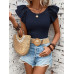 SHEIN Clasi Женская однотонная футболка с короткими рукавами и круглым вырезом с рюшами, синий