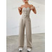 SHEIN EZwear Женский однотонный комплект из топа и брюк без бретелек с однобортной застежкой, абрикос SHEIN EZwear Женский однотонный комплект из топа и брюк без бретелек с однобортной застежкой, абрикос