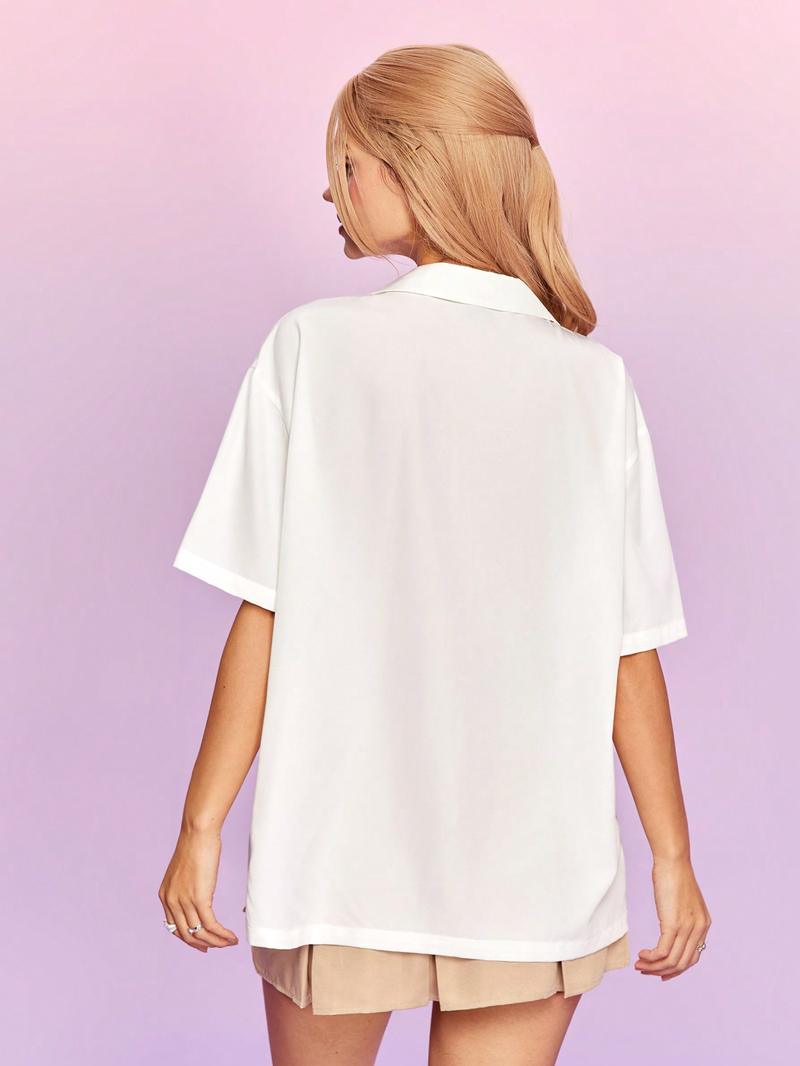 Объемная рубашка унисекс SHEIN с рисунком собаки из мультфильма и деталями в форме сердца, белый