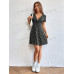 SHEIN EZwear Женское платье с глубоким v-образным вырезом и короткими рукавами с принтом, черный