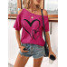 SHEIN Clasi Женская футболка с принтом Love Heart и нерегулярными плечами, красный фиолетовый SHEIN Clasi Женская футболка с принтом Love Heart и нерегулярными плечами, красный фиолетовый