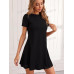 SHEIN LUNE Трикотажное однотонное повседневное платье с круглым вырезом и короткими рукавами, черный