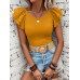 SHEIN Clasi Женская однотонная футболка с короткими рукавами и круглым вырезом с рюшами, желтый