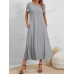SHEIN LUNE Однотонное повседневное платье с круглым вырезом и короткими рукавами, серый SHEIN LUNE Однотонное повседневное платье с круглым вырезом и короткими рукавами, серый