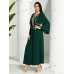 SHEIN Modely женское арабское платье в стиле пэчворк из тканой ленты с бахромой и длинными рукавами, темно-зеленый