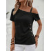 SHEIN Clasi Асимметричная футболка с воротником и пуговицами, черный SHEIN Clasi Асимметричная футболка с воротником и пуговицами, черный