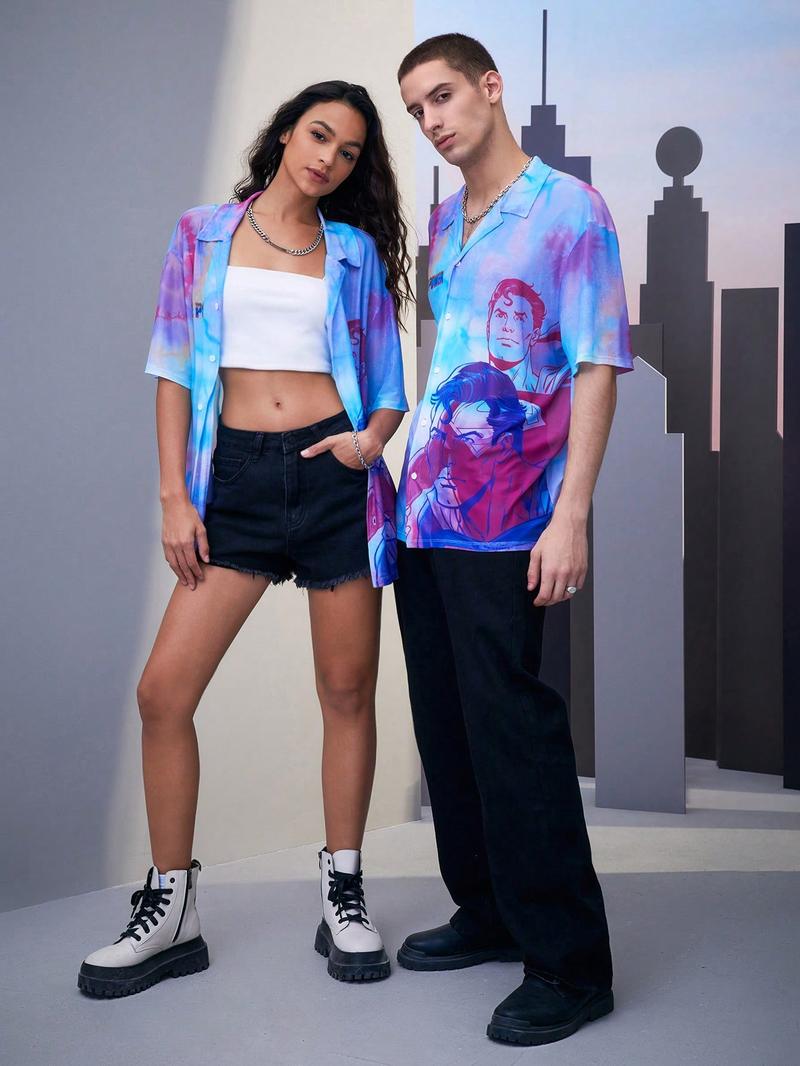 SHEIN унисекс 1 шт. сетчатая рубашка с рисунком тай-дай, многоцветный