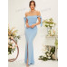 SHEIN Belle Женское платье для подружки невесты на одно плечо с пышными рукавами и узлом, голубые