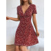 SHEIN EZwear Женское платье с глубоким v-образным вырезом и короткими рукавами с принтом, красный SHEIN EZwear Женское платье с глубоким v-образным вырезом и короткими рукавами с принтом, красный
