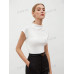 SHEIN BIZwear Женская однотонная футболка с короткими рукавами и воротником-стойкой, белый
