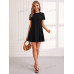 SHEIN LUNE Трикотажное однотонное повседневное платье с круглым вырезом и короткими рукавами, черный