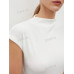 SHEIN BIZwear Женская однотонная футболка с короткими рукавами и воротником-стойкой, белый