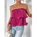 SHEIN Essnce женский однотонный плиссированный топ без бретелек, ярко-розовый
