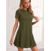 SHEIN LUNE Трикотажное однотонное повседневное платье с круглым вырезом и короткими рукавами, армейский зеленый