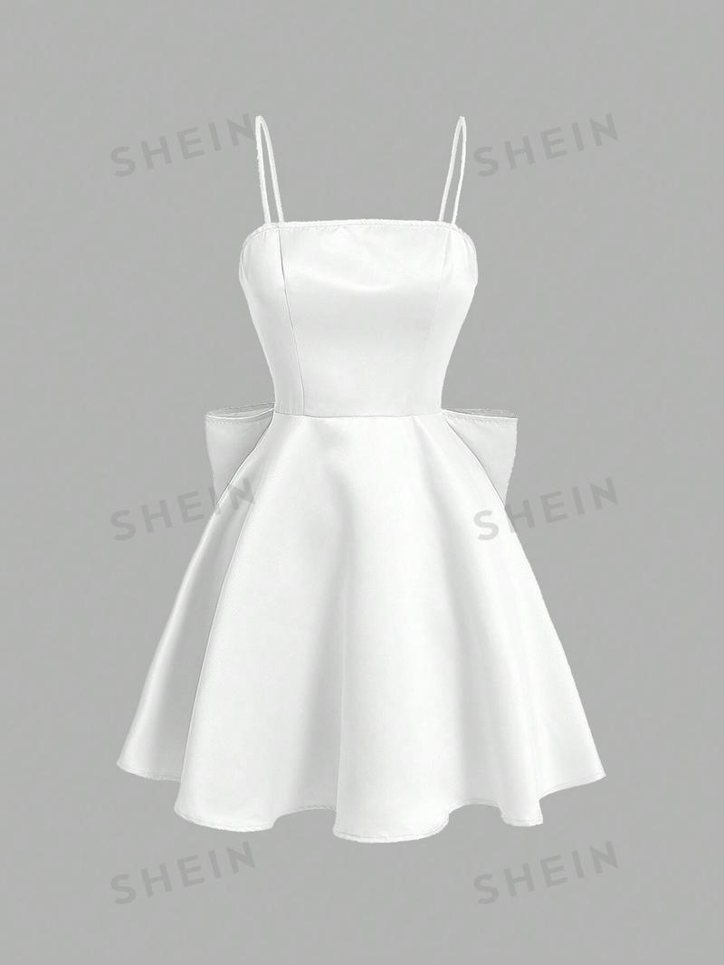 SHEIN MOD женское однотонное платье на бретельках с бабочкой и декором, белый