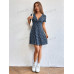 SHEIN EZwear Женское платье с глубоким v-образным вырезом и короткими рукавами с принтом, синий