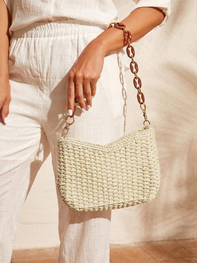 SHEIN VCAY Женская сумка через плечо с цепочным ремешком, коричневый