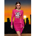 SHEIN 1 шт. Облегающее платье с буквами и фигурами и рюшами и драпировкой по бокам, ярко-розовый