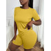 SHEIN Slayr Женский однотонный комплект из футболки и шорт с круглым вырезом и короткими рукавами, желтый SHEIN Slayr Женский однотонный комплект из футболки и шорт с круглым вырезом и короткими рукавами, желтый