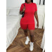 SHEIN Slayr Женский однотонный комплект из футболки и шорт с круглым вырезом и короткими рукавами, красный SHEIN Slayr Женский однотонный комплект из футболки и шорт с круглым вырезом и короткими рукавами, красный