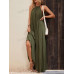 SHEIN LUNE Женское модное однотонное платье с бретелькой на шее, армейский зеленый