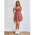 SHEIN EZwear Женское платье с глубоким v-образным вырезом и короткими рукавами с принтом, красный SHEIN EZwear Женское платье с глубоким v-образным вырезом и короткими рукавами с принтом, красный