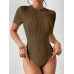 SHEIN Трикотажное боди из однотонной ребристой ткани Frenchy, кофейный коричневый