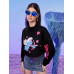 SHEIN Укороченный свитшот с заниженными плечами и мультяшным рисунком, черный SHEIN Укороченный свитшот с заниженными плечами и мультяшным рисунком, черный