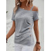 SHEIN Clasi Асимметричная футболка с воротником и пуговицами, светло-серый SHEIN Clasi Асимметричная футболка с воротником и пуговицами, светло-серый