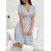 SHEIN EZwear Женское платье с глубоким v-образным вырезом и короткими рукавами с принтом, синий