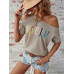 SHEIN Clasi Женская футболка с принтом Love Heart и нерегулярными плечами, абрикос SHEIN Clasi Женская футболка с принтом Love Heart и нерегулярными плечами, абрикос