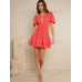SHEIN Haute Платье с пышными рукавами и гофрированной кромкой, ярко-розовый