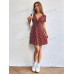 SHEIN EZwear Женское платье с глубоким v-образным вырезом и короткими рукавами с принтом, красный SHEIN EZwear Женское платье с глубоким v-образным вырезом и короткими рукавами с принтом, красный