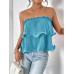 SHEIN Essnce женский однотонный плиссированный топ без бретелек, бирюзовый синий