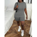 SHEIN Slayr Женский однотонный комплект из футболки и шорт с круглым вырезом и короткими рукавами, серый SHEIN Slayr Женский однотонный комплект из футболки и шорт с круглым вырезом и короткими рукавами, серый