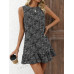 SHEIN LUNE Женское прямое платье с цветочным принтом и рюшами по краю, черный