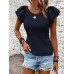 SHEIN Clasi Женская однотонная футболка с короткими рукавами и круглым вырезом с рюшами, синий
