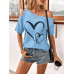 SHEIN Clasi Женская футболка с принтом Love Heart и нерегулярными плечами, голубые SHEIN Clasi Женская футболка с принтом Love Heart и нерегулярными плечами, голубые