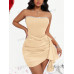 SHEIN SXY Женское платье с запахом спереди, украшенное стразами, шампанское SHEIN SXY Женское платье с запахом спереди, украшенное стразами, шампанское