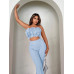 SHEIN SXY Женский многослойный комплект из двух предметов с рюшами и подолом, голубые SHEIN SXY Женский многослойный комплект из двух предметов с рюшами и подолом, голубые