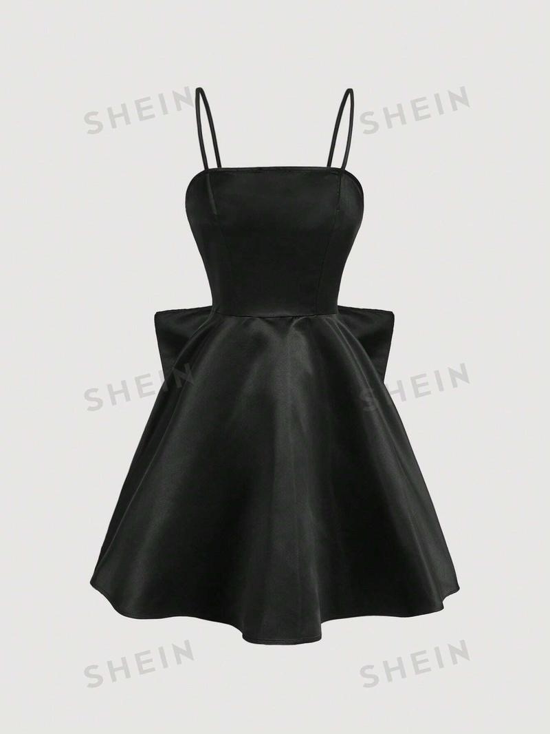 SHEIN MOD женское однотонное платье на бретельках с бабочкой и декором, черный