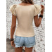 SHEIN Clasi Женская однотонная футболка с короткими рукавами и круглым вырезом с рюшами, абрикос
