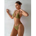 SHEIN Swim BAE Однотонный текстурированный комплект из двух частей купальника, оливково-зеленый