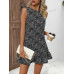 SHEIN LUNE Женское прямое платье с цветочным принтом и рюшами по краю, черный
