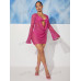 SHEIN SXY женский однотонный комплект из топа и юбки в сетку с открытой спиной и воротником-халтер, ярко-розовый SHEIN SXY женский однотонный комплект из топа и юбки в сетку с открытой спиной и воротником-халтер, ярко-розовый