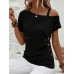 SHEIN Clasi Асимметричная футболка с воротником и пуговицами, черный SHEIN Clasi Асимметричная футболка с воротником и пуговицами, черный
