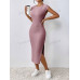SHEIN Frenchy женское однотонное текстурированное облегающее платье макси с разрезом по бокам, пыльный розовый
