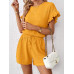 SHEIN Essnce Женский однотонный комплект из топа и шорт с круглым вырезом и рукавами «летучая мышь», желтый SHEIN Essnce Женский однотонный комплект из топа и шорт с круглым вырезом и рукавами «летучая мышь», желтый
