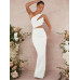 SHEIN Haute Платье на одно плечо с вырезом и рюшами, белый