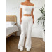 SHEIN EZwear: женская однотонная плиссированная укороченная футболка на одно плечо и брюки-клеш, белый